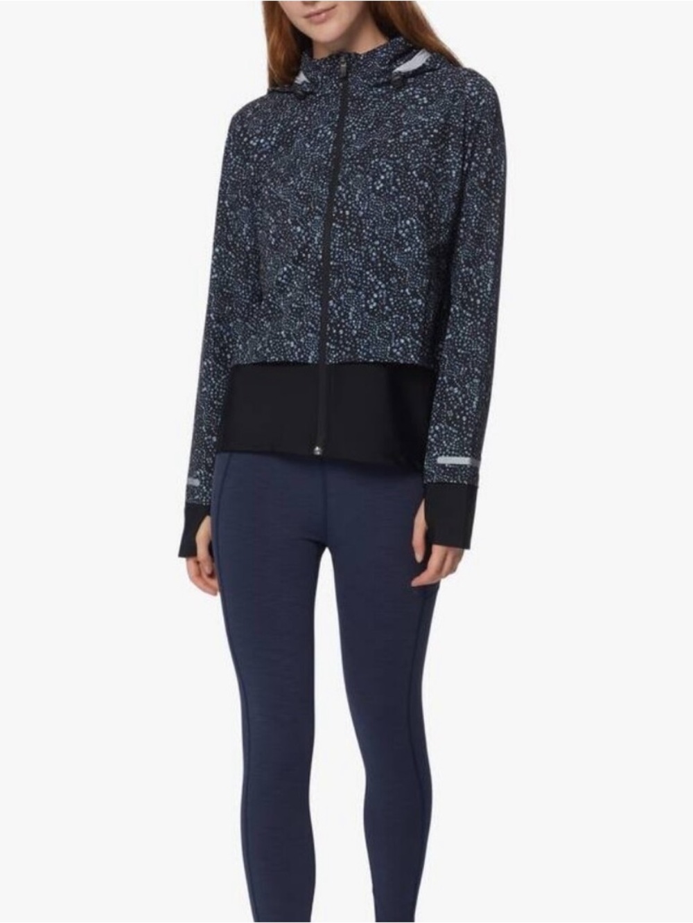 Sweaty Betty Fast Track Running Jacket in a blue Celestial Dot Zip Hoodie Jacket